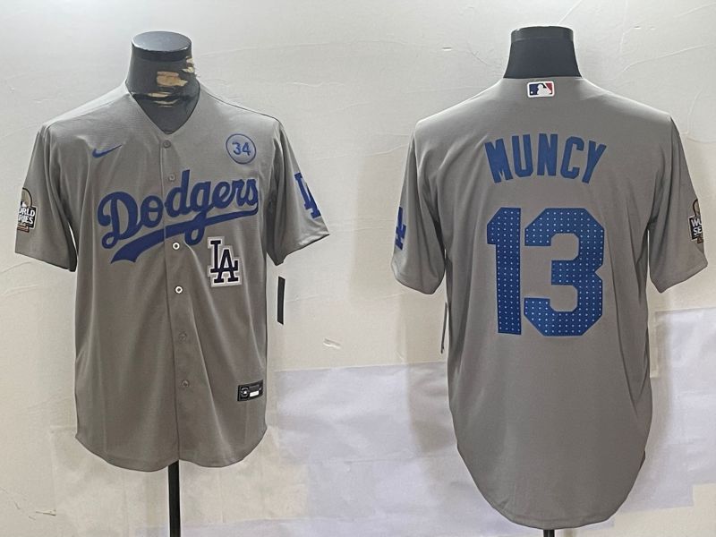 Men Los Angeles Dodgers 13 Muncy Grey Game 2024 Nike MLB Jersey style 11205